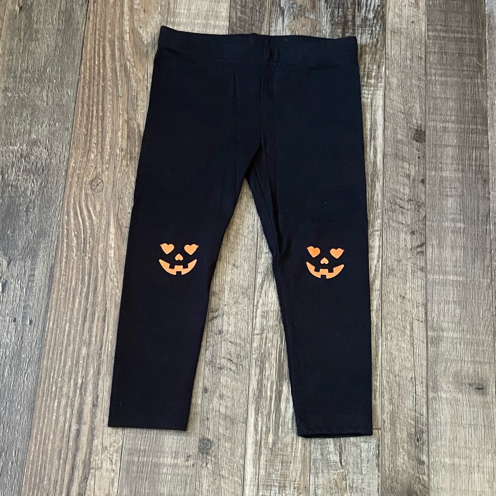 Wonder Nation Black Leggings with Orange Pumpkin Faces